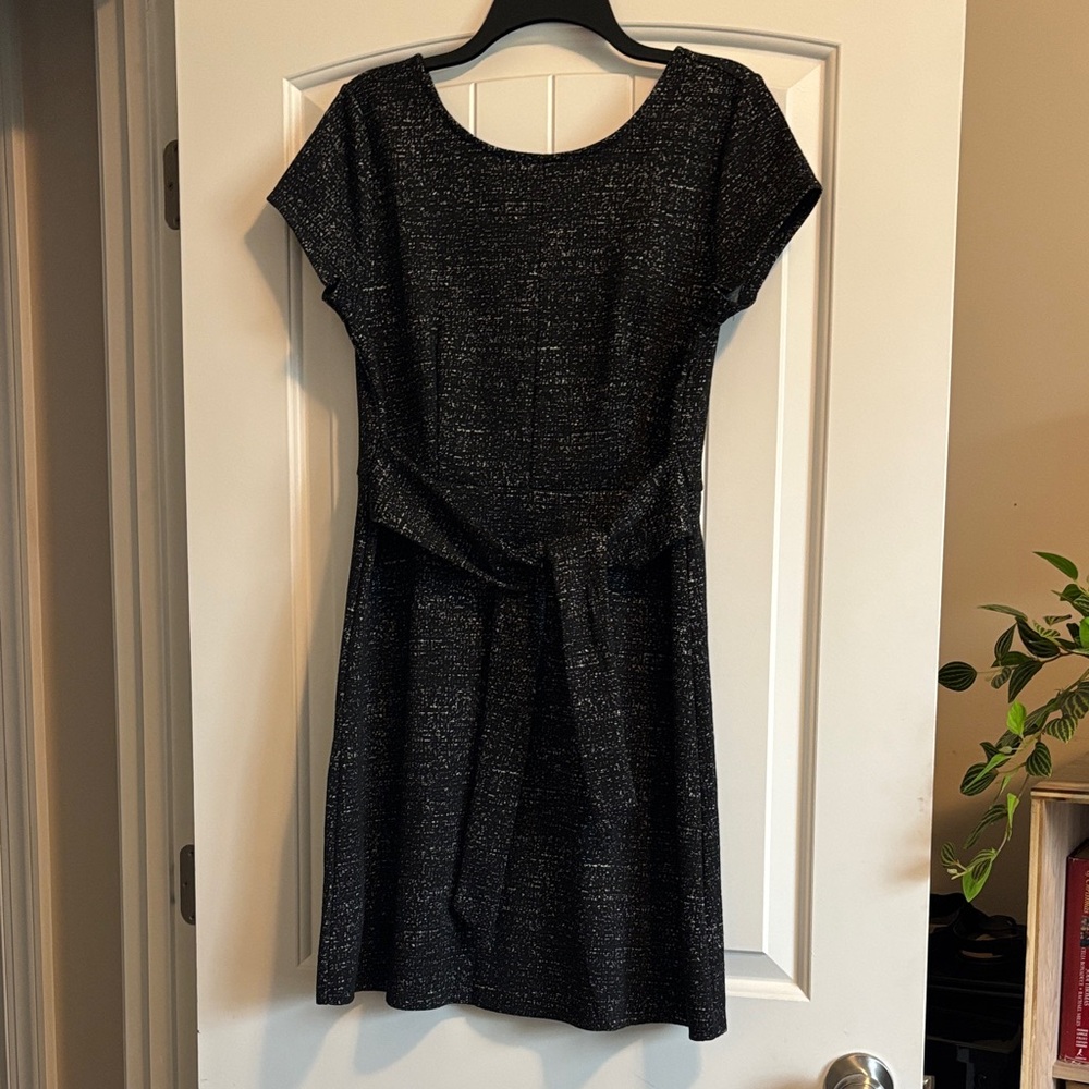 LOFT Black Mini Dress with Tie Waist. Size 12P
